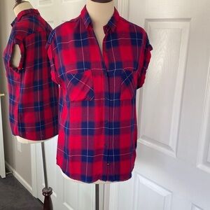 Rails Britt Ruby/Navy Short Sleeve Plaid XS